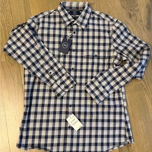 NWT Nordstrom 1901 Navy and White Plaid Casual flannel long sleeve Shirt Sz L